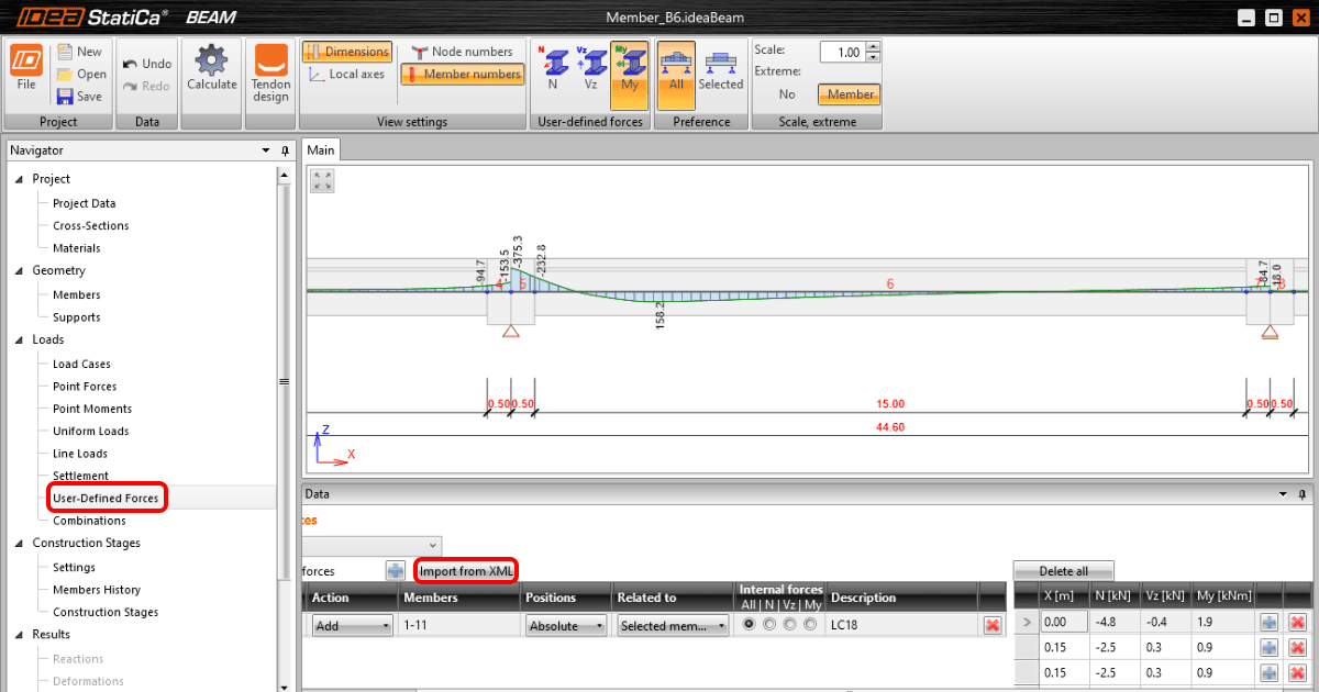 Selected load cases (temperature and moving load effects) from SCIA Engineer to IDEA StatiCa via XML