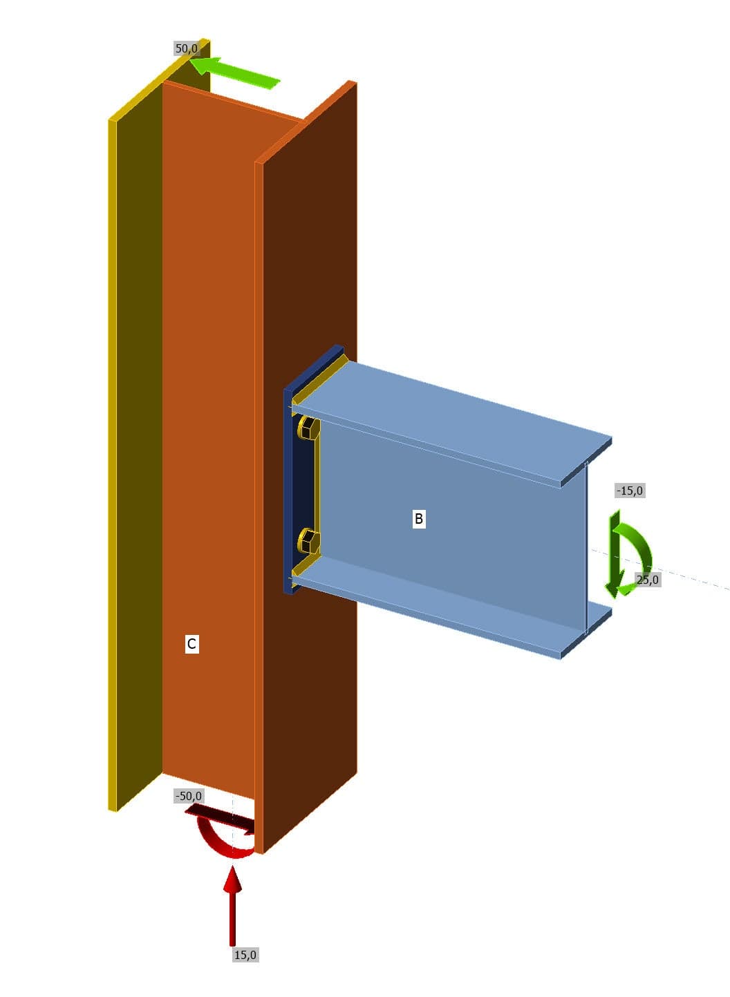 Krachten en momenten toevoegen op een kolom-ligger verbinding in IDEA Connection