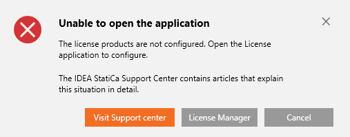 Error message - The license products are not configured