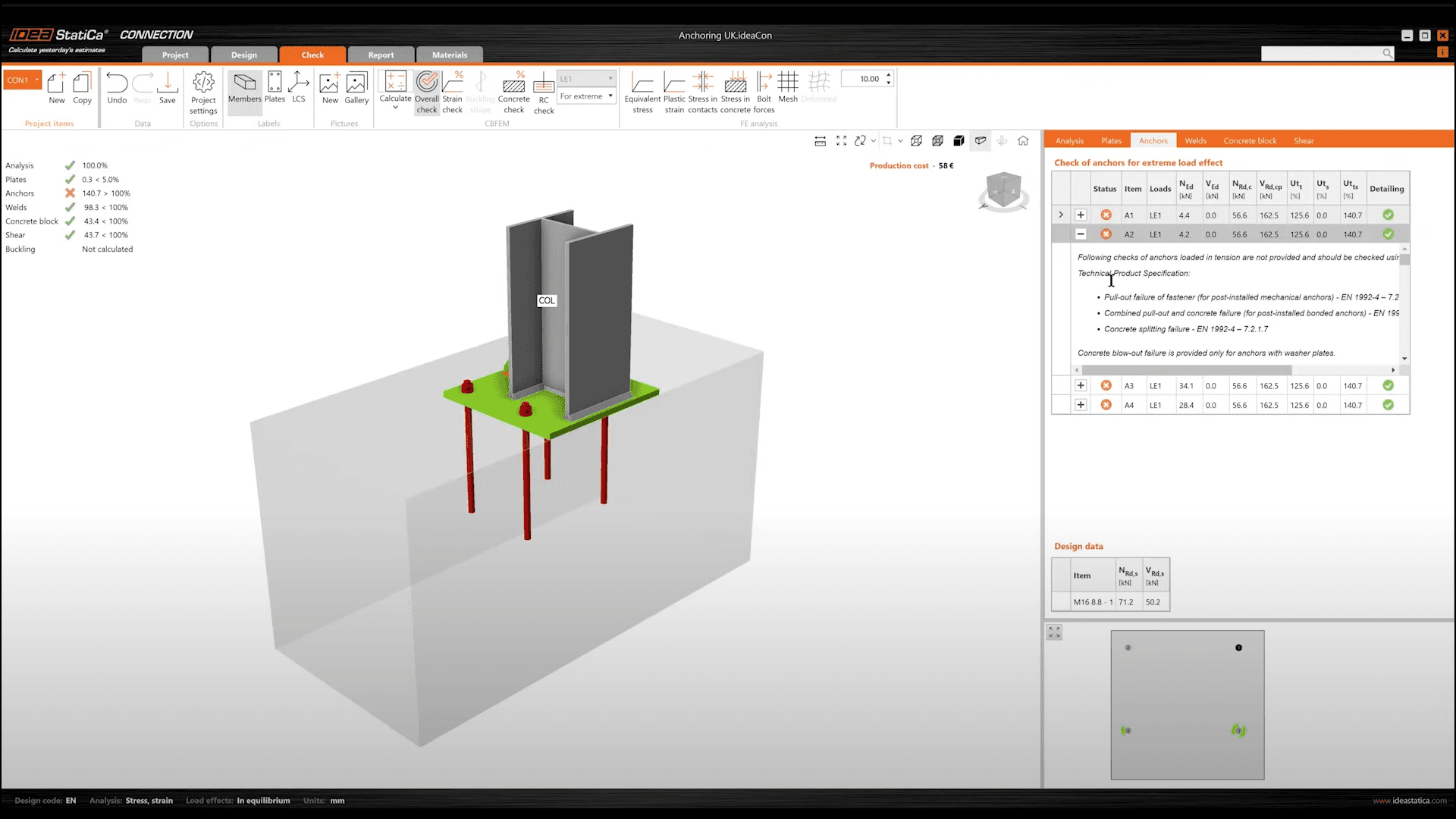 Design steel-to-concrete anchoring in 3D