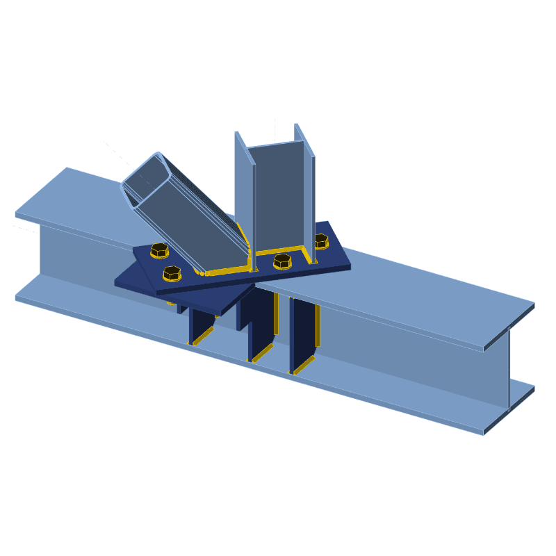 Rotated column with brace bolted to beam