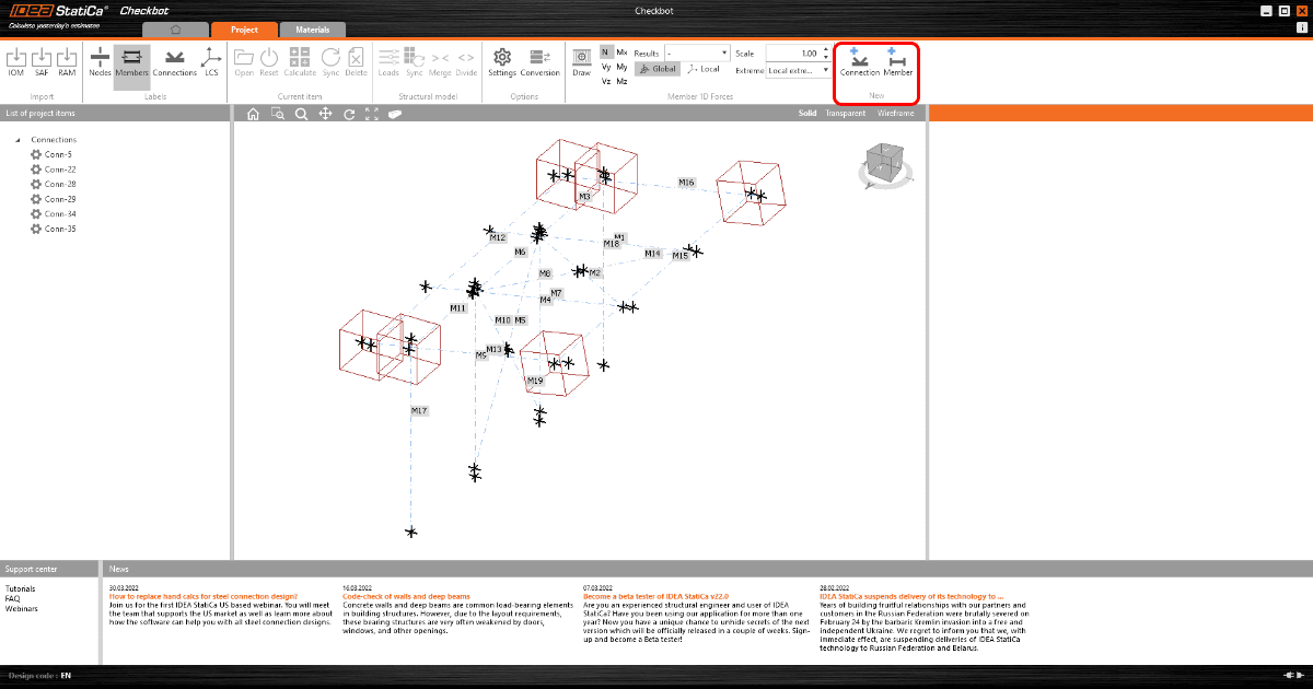 Adding or merging nodes of connections and members