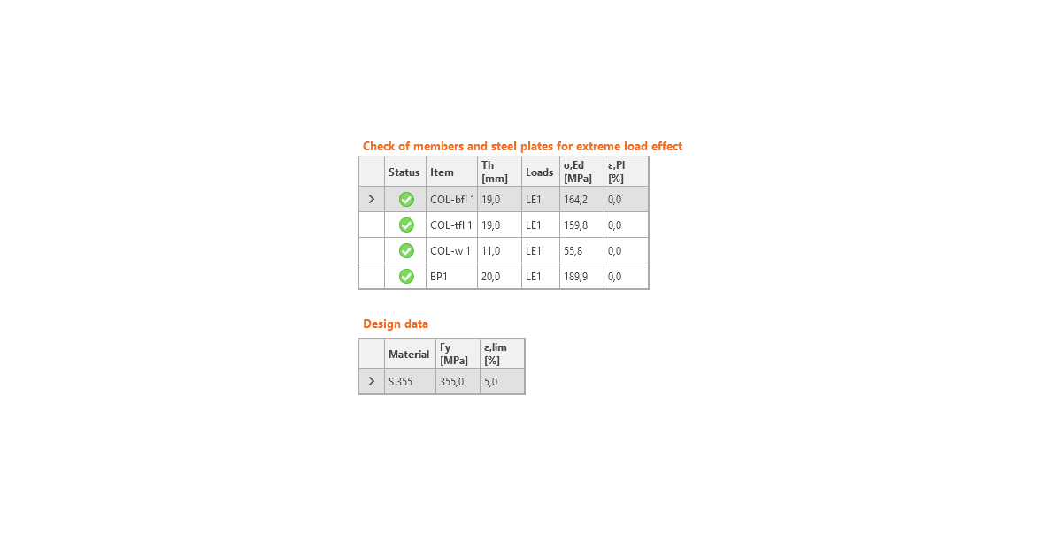 Strain check is performed at shell finite elements simulating plates. IDEA StatiCa - structural analysis software for steel member design.