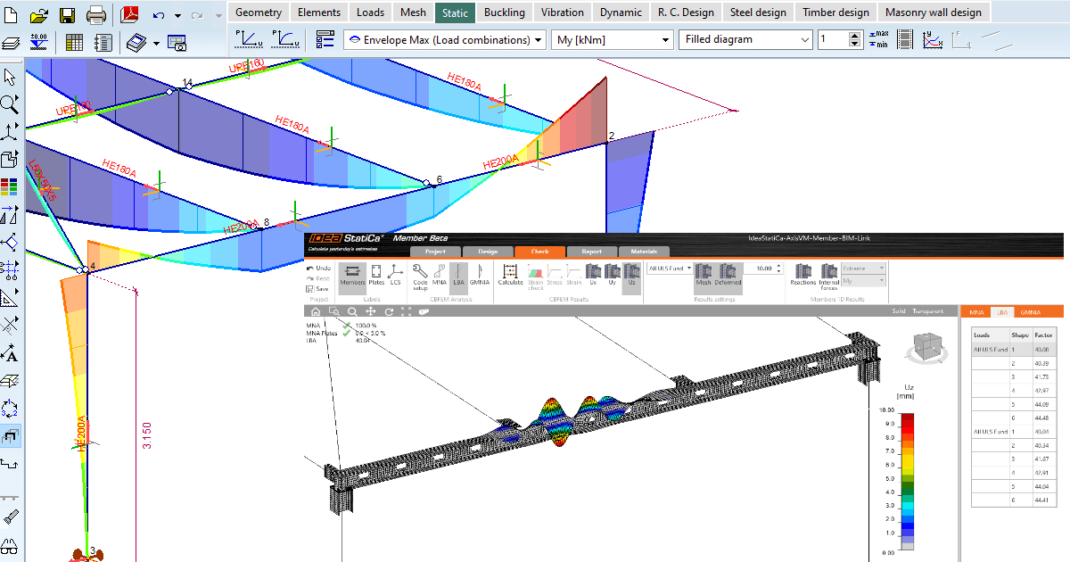 Step-by-step tutorial for steel member buckling analysis using the BIM link between AxisVM and IDEA StatiCa Member. Structural engineering design software.