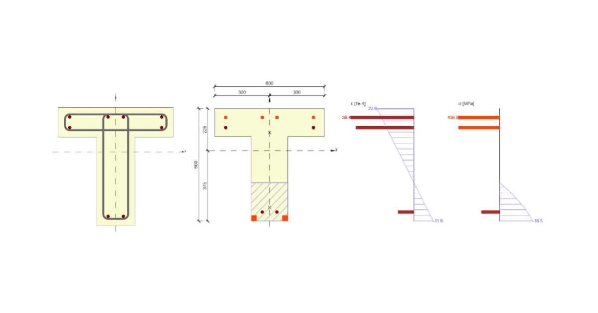 IDEA StatiCa step-by-step tutorial for the structural design of a reinforced concrete T-section using the IDEA StatiCa RCS. Structural engineering concrete design software.