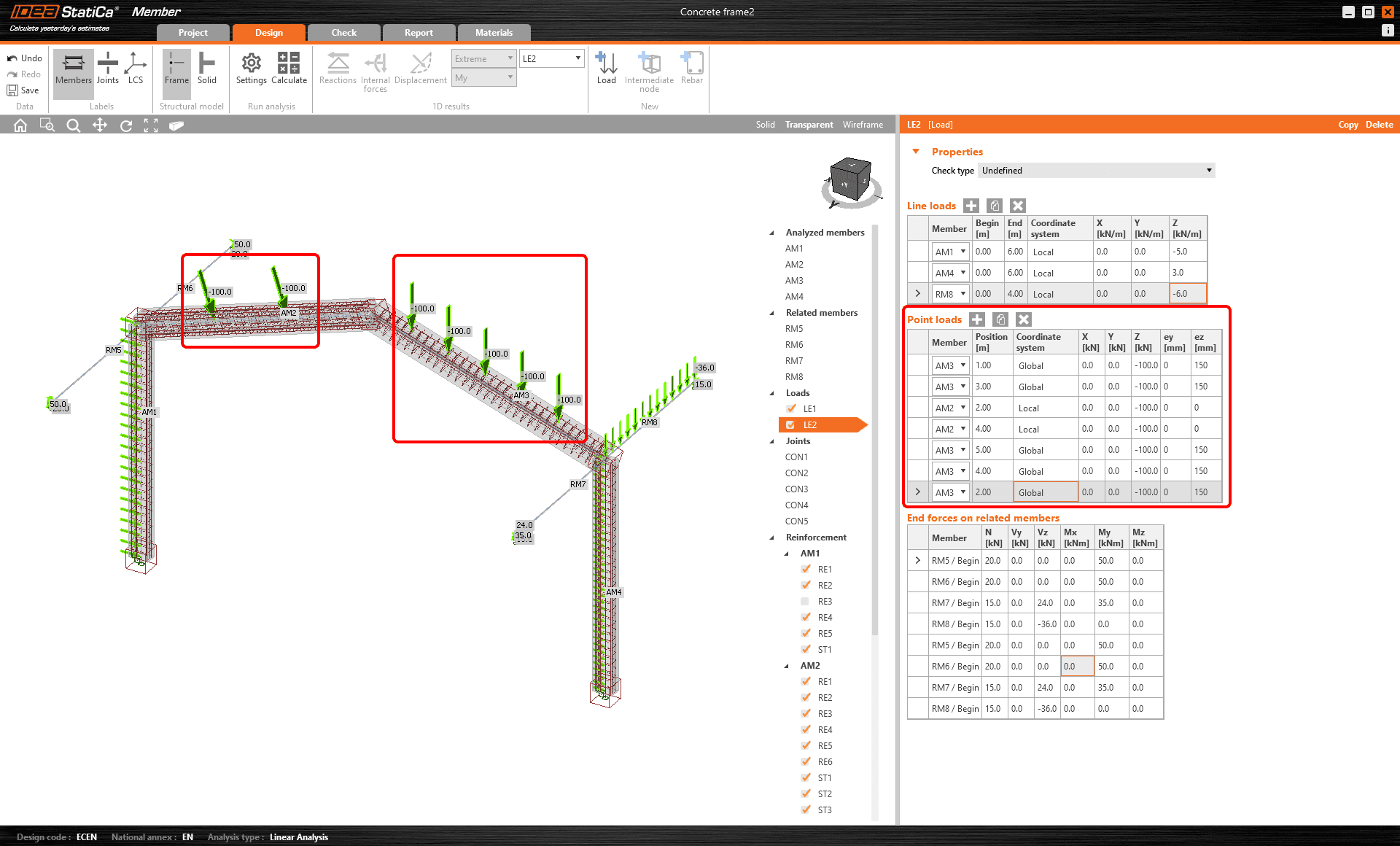 Model management improved, right-click actions and point loads in Member