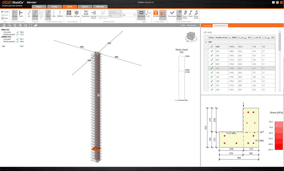 Design and check of slender concrete columns