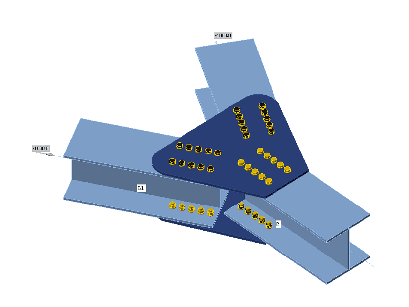 The forces in bolts, including prying forces, are determined by finite element analysis. The bolt resistances are checked by code provisions. Structural design of bolted steel connections.