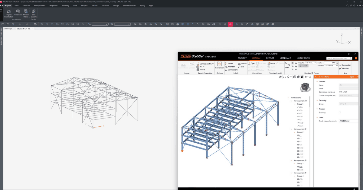 MIDAS GEN NX BIM link for steel connection design