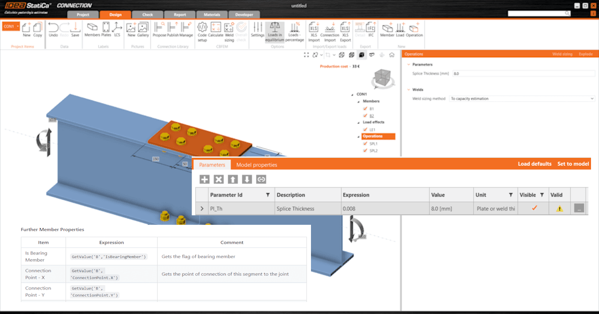 Basics of the parametric design in steel connections