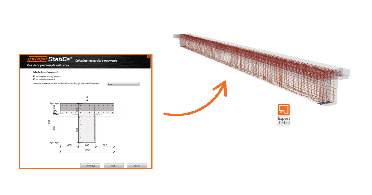 Import from Beam to Detail including reinforcement and prestressing tendons