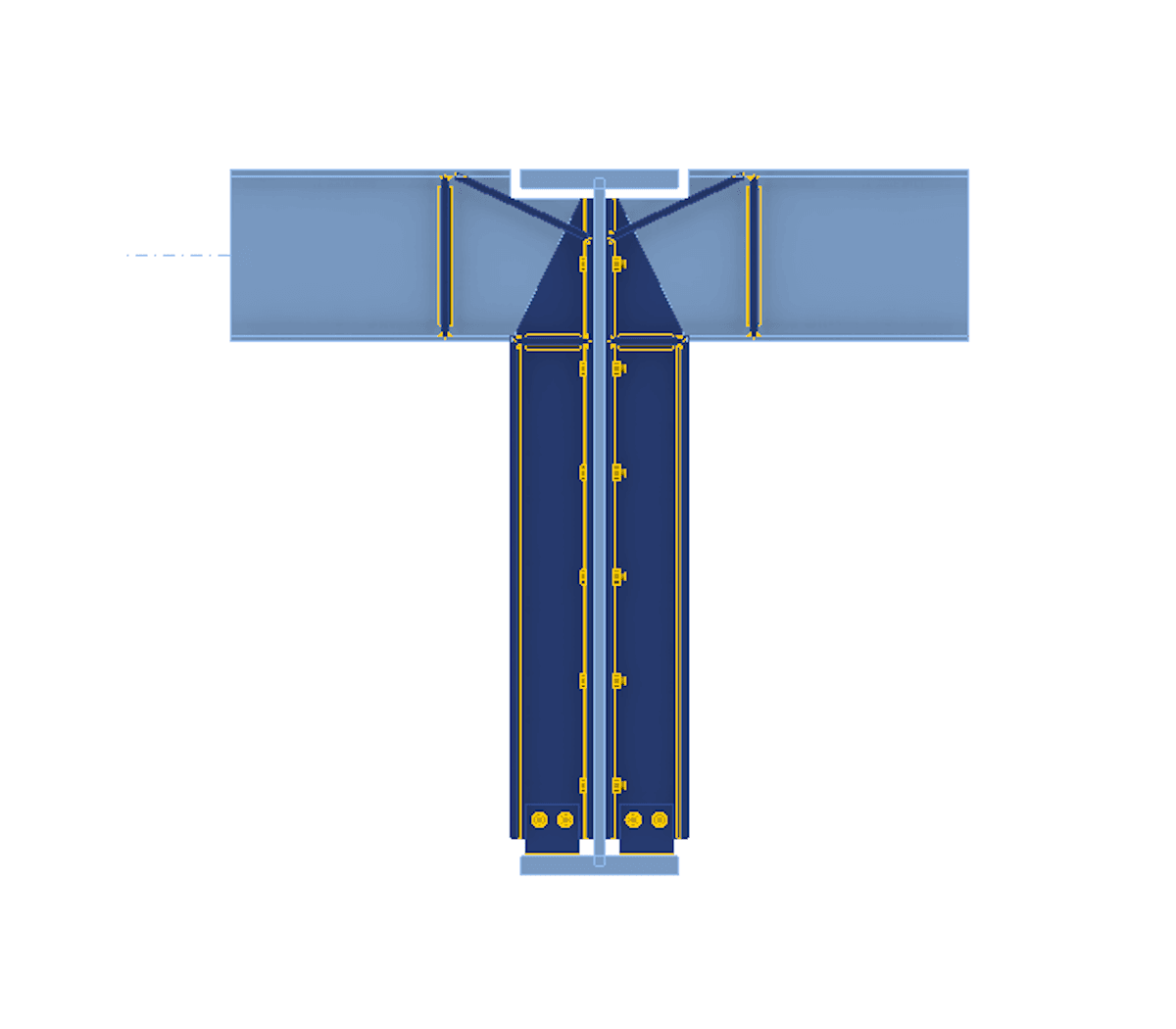Connection of two "secondary" beams to the castellated beam